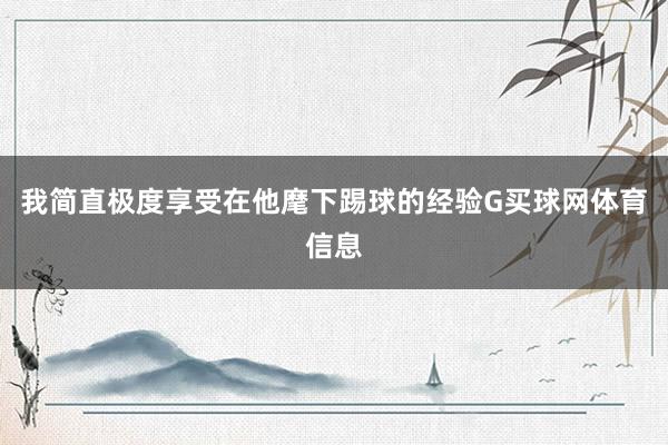 我简直极度享受在他麾下踢球的经验G买球网体育信息