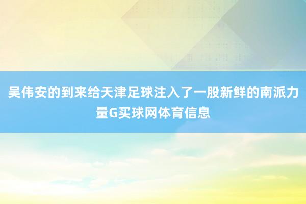 吴伟安的到来给天津足球注入了一股新鲜的南派力量G买球网体育信息