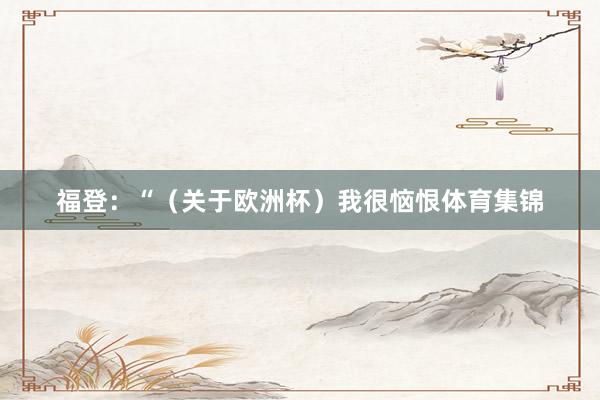 福登：“（关于欧洲杯）我很恼恨体育集锦