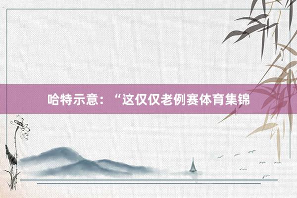 哈特示意：“这仅仅老例赛体育集锦